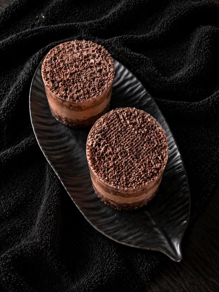 Photo of Double Chocolate Pastry: Layered chocolate cake and mousse with chocolate shavings